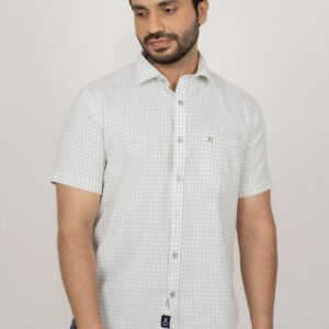 Slim Fit Cotton Linen Checks Shirt - Green