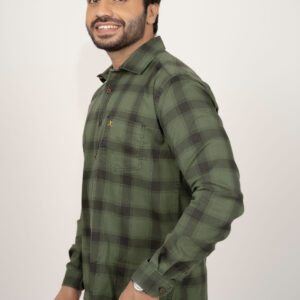 Slim Fit Cotton Checks Shirt - Green