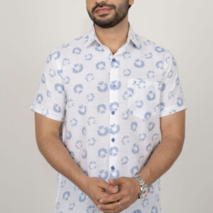 Regular Fit Cotton Printed Shirt -  Light Blue