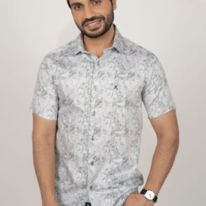 Slim Fit Cotton Printed Shirt -  Light Green