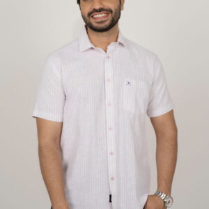 Slim Fit Cotton Linen Stripes Shirt - Pink