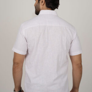 Slim Fit Cotton Linen Stripes Shirt - Pink