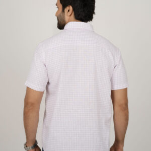 Slim Fit Cotton Linen Checks Shirt - Pink