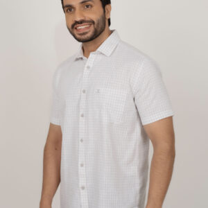 Slim Fit Cotton Linen Checks Shirt - White