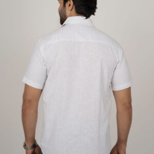 Slim Fit Cotton Linen Stripes - White