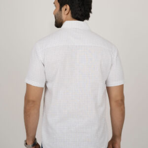 Slim Fit Cotton Linen Checks Shirt - White