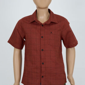 Cotton Check Boys Shirt - Brown