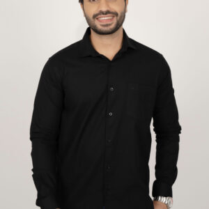 Slim Fit Linen Cotton Shirt - Black