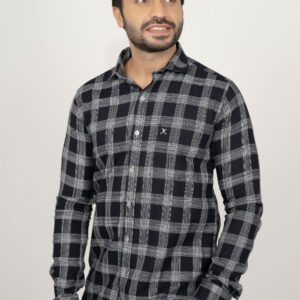 Slim Fit Cotton Checks Shirt - Black