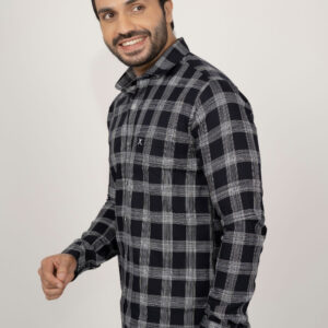 Slim Fit Cotton Checks Shirt - Black