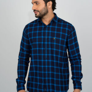 Slim Fit Long Sleeve Check Shirt - Blue