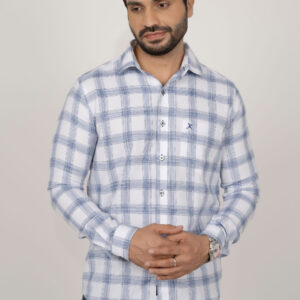 Slim Fit Cotton Checks Shirt - Light Blue