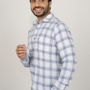 Slim Fit Cotton Checks Shirt - Light Blue