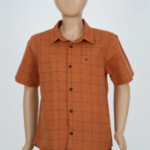 Cotton Check Boys Shirt - Orange