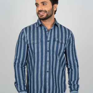 Slim Fit Cotton Stripe - Blue/White