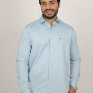 Slim Fit Cotton Plain Shirt - Light Blue