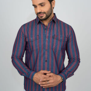 Slim Fit Cotton Stripe - Blue/Red