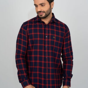 Slim Fit Long Sleeve Check Shirt - Red