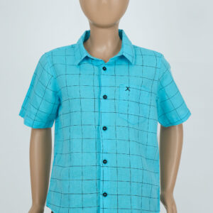 Cotton Check Boys Shirt - Light Blue