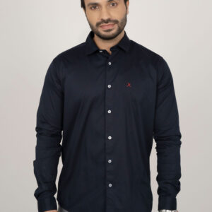 Slim Fit Cotton Plain Shirt - Navy Blue