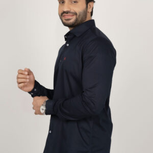 Slim Fit Cotton Plain Shirt - Navy Blue