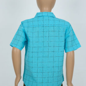 Cotton Check Boys Shirt - Light Blue