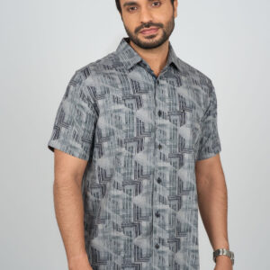 Slim Fit Cotton Printed Shirt - Grey