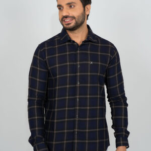 Slim Fit Cotton Checks Shirt - Indigo