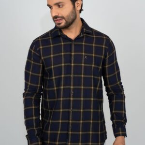 Slim Fit Cotton Checks Shirt - Beige