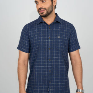 Regular Fit Cotton Checks - Dark Blue