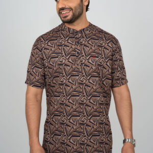 Slim Fit Cotton Printed Half Kurtha - Brown