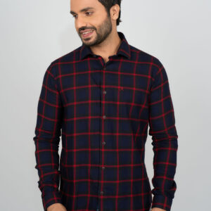 Slim Fit Cotton Checks Shirt - Red