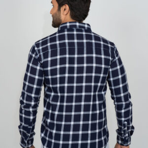 Slim Fit Long Sleeve Check Shirt - Navy Blue