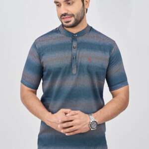 Slim Fit Cotton Printed Half Kurta - Blue