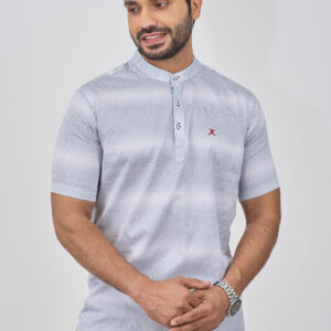 Slim Fit Cotton Printed Half Kurta - White