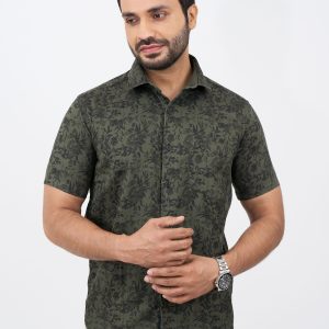 Slim Fit Cotton Printed Shirt - Green