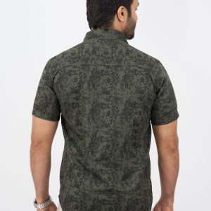 Slim Fit Cotton Printed Shirt - Green